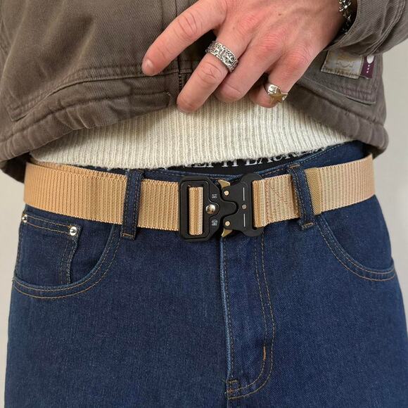 Tan and Cream Tactical Nylon Belt – Utility Military Style, Unisex, New - Picture 4 of 7